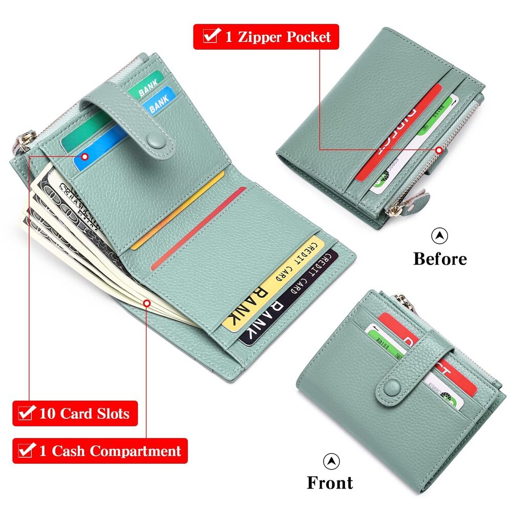 7736 Small Wallets RFID Blocking Slim Bifold Leather Wallet with Zipper - Picture 2 of 7